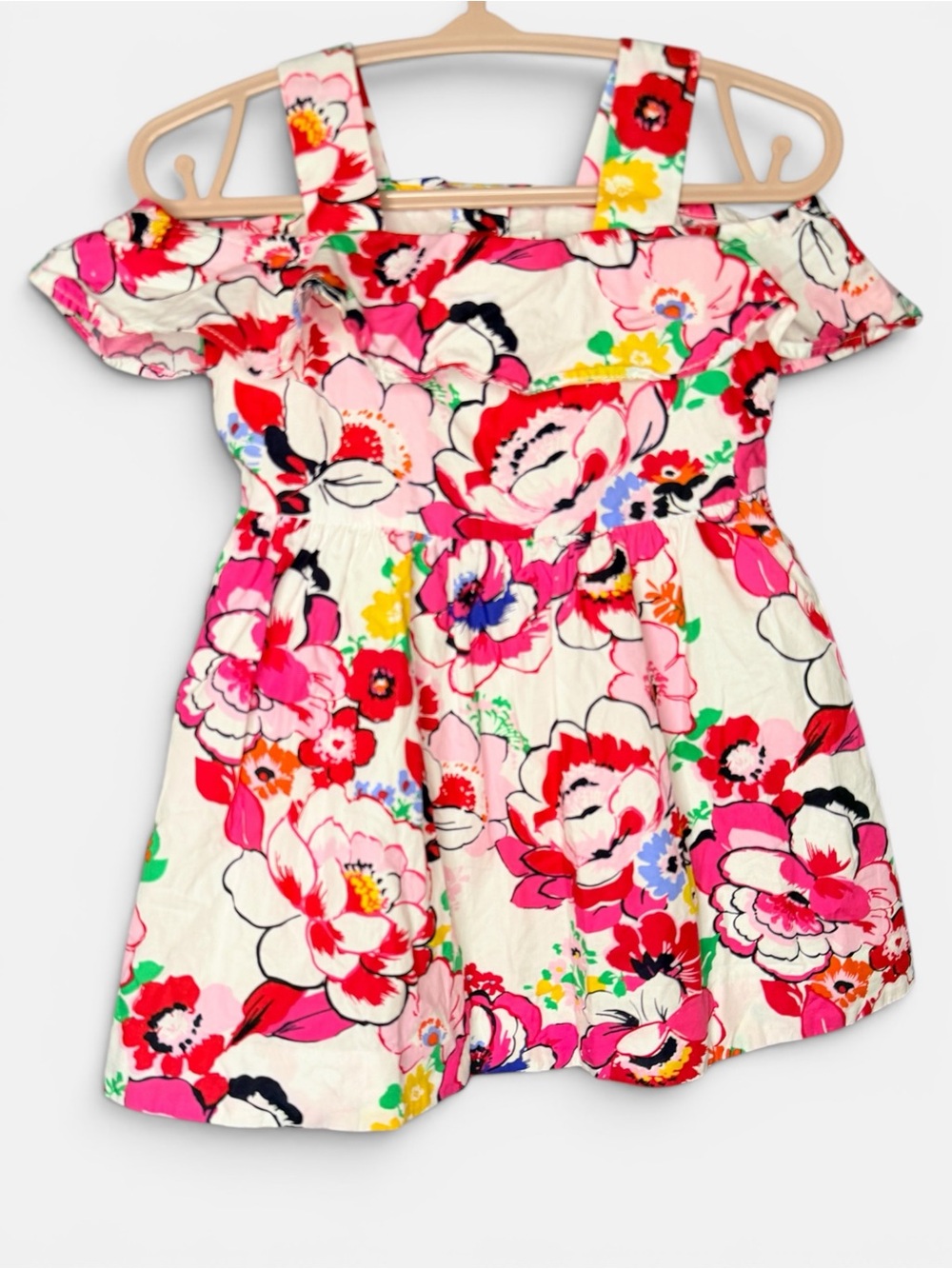 Janie and Jack Pink Floral Off-Shoulder 100% Cotton Dress | Size 3-6 Months